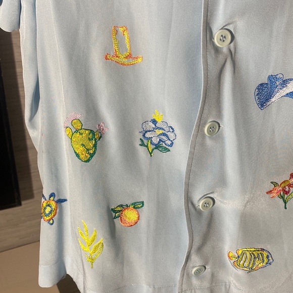 NEW‼️ CASABLANCA EMBROIDERED LOGO SHORT SLEEVE SHIRT LIGHT BLUE - Picture 7 of 11